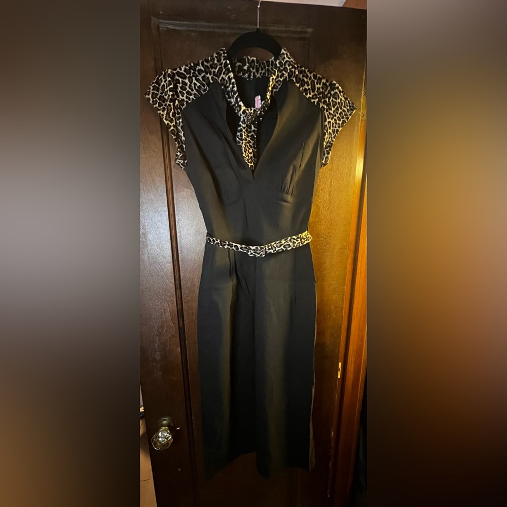 Pinup Couture black with leopard trim dress size L